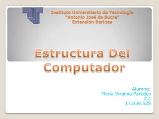 Instituto Universitario de Tecnología
       “Antonio José de Sucre”
          Extensión Barinas




                                    Alumno:
                      Maria Virginia Paredes
                                         C.I
                                 17.659.528
 