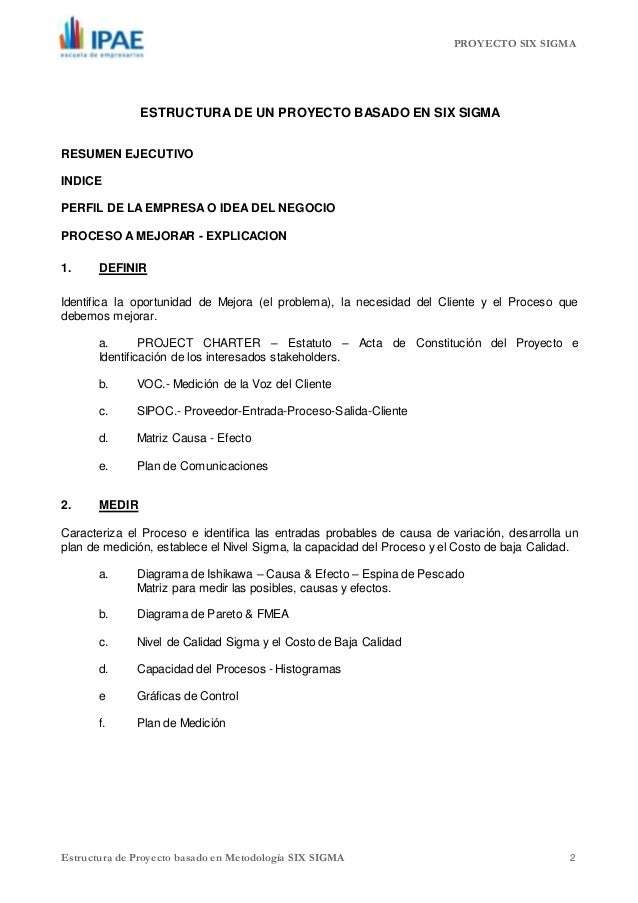 Estructura Modelo de Proyecto Six Sigma
