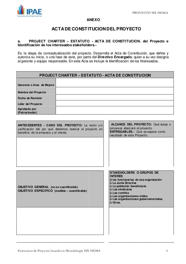 Estructura Modelo de Proyecto Six Sigma Estructura Modelo de Proyecto Six Sigma