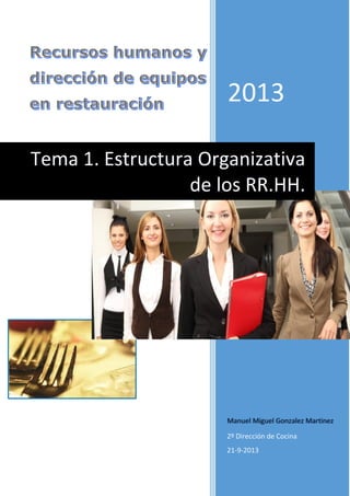 2013
Manuel Miguel Gonzalez Martinez
2º Dirección de Cocina
21-9-2013
Tema 1. Estructura Organizativa
de los RR.HH.
 