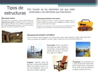 Tipos de estructuras En función de los elementos con que están construidas y los elementos que intervienen. 