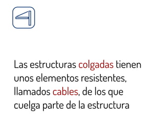 Las estructuras colgadas tienen
unos elementos resistentes,
llamados cables, de los que
cuelga parte de la estructura