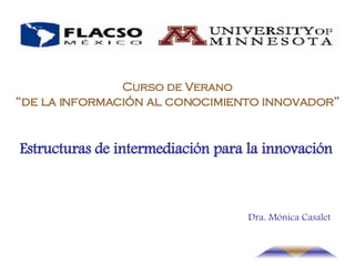 Estructuras de intermediación para la innovación Dra. Mónica Casalet Curso de Verano “ de la información al conocimiento innovador” 