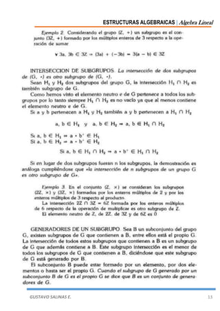 ESTRUCTURAS ALGEBRAICAS | Algebra Lineal
GUSTAVO SALINAS E. 13
 