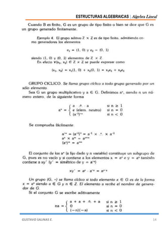 ESTRUCTURAS ALGEBRAICAS | Algebra Lineal
GUSTAVO SALINAS E. 14
 