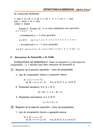 ESTRUCTURAS ALGEBRAICAS | Algebra Lineal
GUSTAVO SALINAS E. 15
 