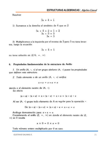 ESTRUCTURAS ALGEBRAICAS | Algebra Lineal
GUSTAVO SALINAS E. 21
 