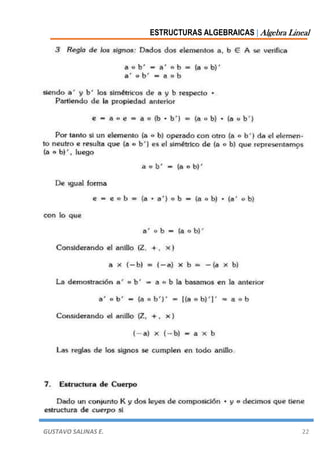 ESTRUCTURAS ALGEBRAICAS | Algebra Lineal
GUSTAVO SALINAS E. 22
 