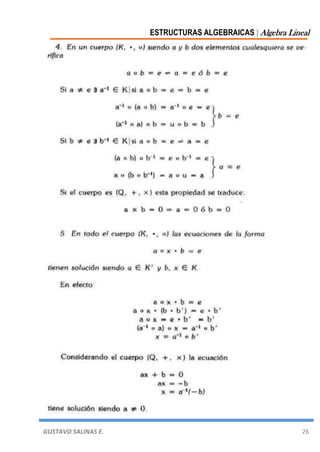 ESTRUCTURAS ALGEBRAICAS | Algebra Lineal
GUSTAVO SALINAS E. 26
 