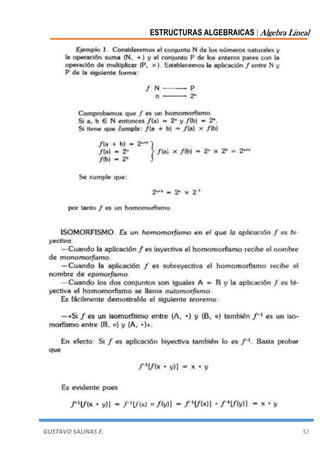 ESTRUCTURAS ALGEBRAICAS | Algebra Lineal
GUSTAVO SALINAS E. 32
 
