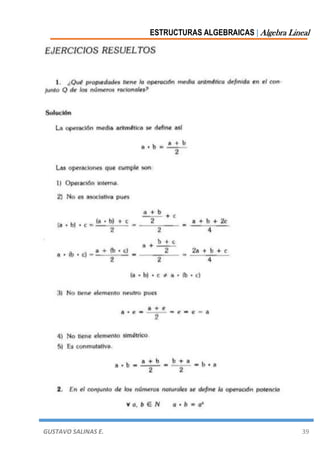 ESTRUCTURAS ALGEBRAICAS | Algebra Lineal
GUSTAVO SALINAS E. 39
 