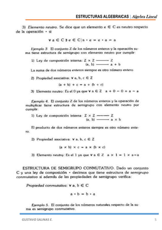 ESTRUCTURAS ALGEBRAICAS | Algebra Lineal
GUSTAVO SALINAS E. 5
 