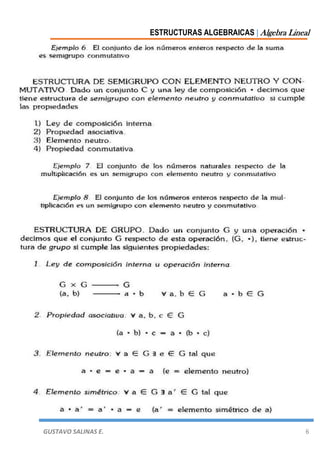 ESTRUCTURAS ALGEBRAICAS | Algebra Lineal
GUSTAVO SALINAS E. 6
 