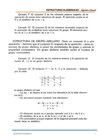 ESTRUCTURAS ALGEBRAICAS | Algebra Lineal
GUSTAVO SALINAS E. 7
 