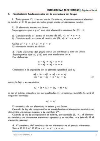 ESTRUCTURAS ALGEBRAICAS | Algebra Lineal
GUSTAVO SALINAS E. 8
 