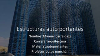 Estructuras auto portantes
Nombre :Manuel parra daza
Carrera: arquitectura
Materia :autoportantes
Profesor: Jorge merchán
 