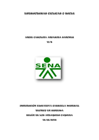 ESTRUCTURAS CICLICAS O BUCLE
ANGIE CAROLINA ANGARITA SANCHEZ
10/B
INSTITUCIÒN EDUCATIVA GABRIELA MISTRAL
TECNICO EN SISTEMA
BELÈN DE LOS ANDAQUIES CAQUETA
13/08/2013
 