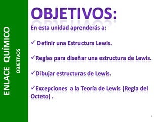 4

OBJETIVOS

ENLACE QUÍMICO

 