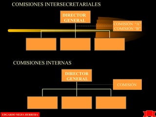 COMISIONES INTERSECRETARIALES
COMISIONES INTERNAS
COMISIÓN “A”
COMISIÓN “B”
DIRECTOR
GENERAL
DIRECTOR
GENERAL
COMISIÓN
EDGARDO MEJIA HERRERAEDGARDO MEJIA HERRERA
 