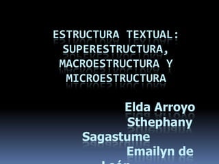 ESTRUCTURA TEXTUAL: Superestructura, macroestructura y microestructuraElda Arroyo				Sthephany SagastumeEmailynde LeónPaskal Portes 
