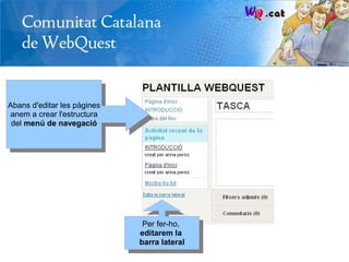 Abans d'editar les pàgines
anem a crear l'estructura
 del menú de navegació




                              Per fer-ho,
                             editarem la
                             barra lateral
 