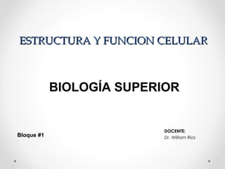 ESTRUCTURA Y FUNCION CELULARESTRUCTURA Y FUNCION CELULAR
DOCENTE:
Dr. William RiosBloque #1
BIOLOGÍA SUPERIOR
 