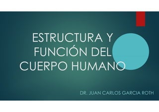 ESTRUCTURA Y
FUNCIÓN DELFUNCIÓN DEL
CUERPO HUMANO
DR. JUAN CARLOS GARCIA ROTH
 