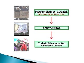 MOVIMIENTO SOCIAL  DFL 2 art. 56 e,  67 e y  75 e OPORTUNIDAD Trabajo Triestamental  UBB-Sede Chillán 