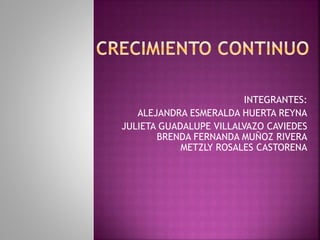INTEGRANTES:
ALEJANDRA ESMERALDA HUERTA REYNA
JULIETA GUADALUPE VILLALVAZO CAVIEDES
BRENDA FERNANDA MUÑOZ RIVERA
METZLY ROSALES CASTORENA
 