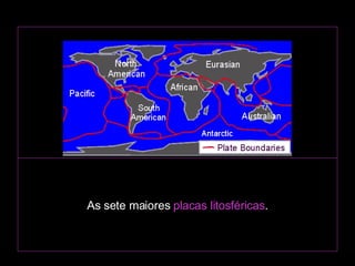As sete maiores  placas litosféricas .                                                                                                                                                            