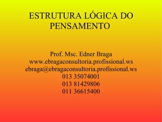 ESTRUTURA LÓGICA DO PENSAMENTO  Prof. Msc. Edner Braga www.ebragaconsultoria.profissional.ws [email_address] 013 35074001 013 81429806 011 36615400 