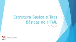 Estrutura Básica e Tags 
Básicas no HTML 
Por: Tiago Luiz 
 