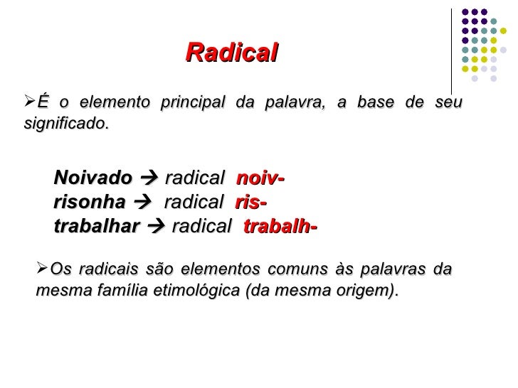 Radical Das Palavras Exemplos : Estrutura das palavras: exemplos e ...