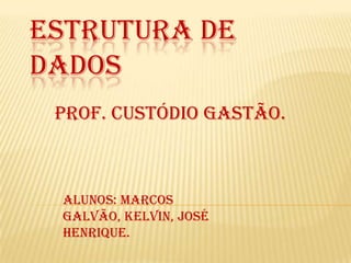 ESTRUTURA DE
DADOS
Prof. Custódio Gastão.

Alunos: Marcos
Galvão, Kelvin, José
Henrique.

 