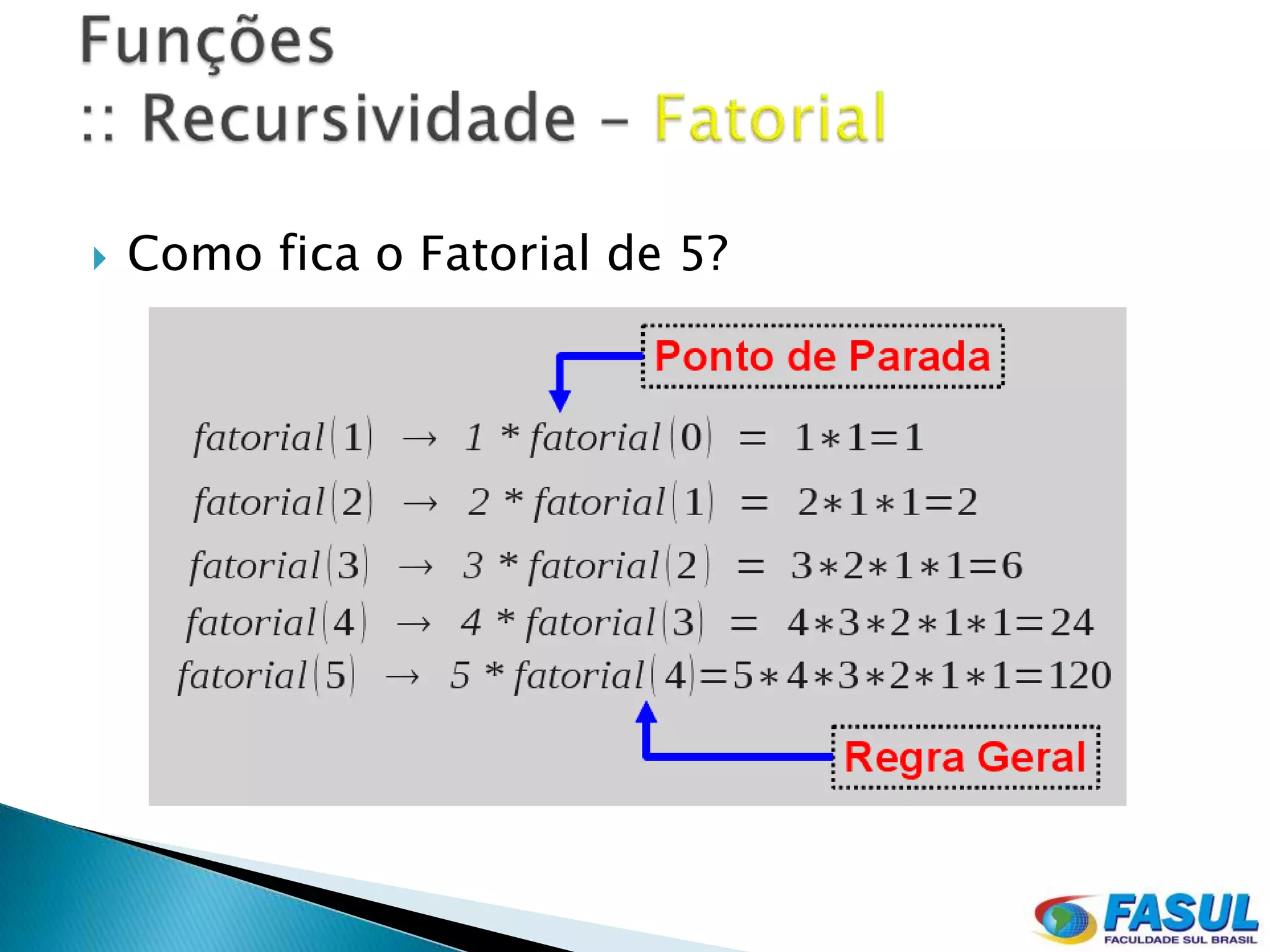    Como fica o Fatorial de 5?
 