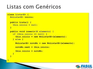 class Lista<E> {
  NoLista<E> inicio;

    public Lista() {
      this.inicio = null;
    }
    public void inserir(E elemento) {
      if (this.inicio == null) {
        this.inicio = new NoLista<E>(elemento);
      } else {
            NoLista<E> novoNo = new NoLista<E>(elemento);
            novoNo.next = this.inicio;
            this.inicio = novoNo;
        }
    }
}
 