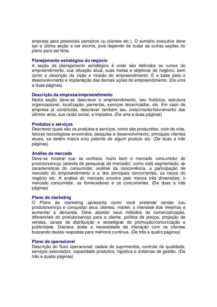 Estrutura de um plano de negocios sebrae