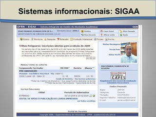 Sistemas informacionais: SIGAA
 