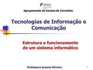 Agrupamento de Escolas de Carvalhos



Tecnologias de Informação e
       Comunicação

    Estrutura e funcionamento
    de um sistema informático



      Professora Susana Oliveira          1
 