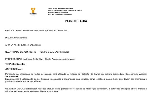 Plano de aula pedagogia Plano de aula pedagogia