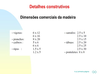 Ir p/ primeira página
Detalhes construtivos
Dimensões comerciais da madeira
 