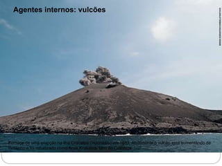 Agentes internos: vulcões 
Fumaça de uma erupção na ilha Cracatoa (Indonésia) em 1883. Atualmente o vulcão está aumentando de 
tamanho e foi rebatizado como Anak Krakatoa, filho do Cracatoa. 
SERGIO DORANTES/CORBIS/LATINSTOCK 
6o ano – Caderno 1 – Unidade 4 – Capítulo 1 
 