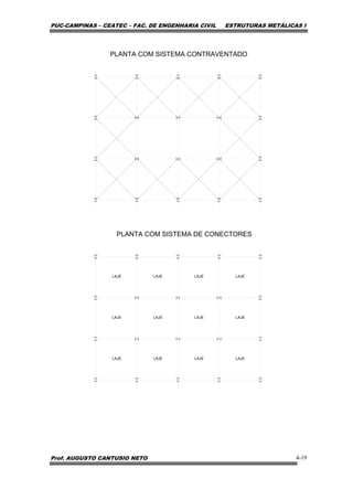 PUC-CAMPINAS – CEATEC – FAC. DE ENGENHARIA CIVIL ESTRUTURAS METÁLICAS I
Prof. AUGUSTO CANTUSIO NETO 4-19
PLANTA COM SISTEMA CONTRAVENTADO
PLANTA COM SISTEMA DE CONECTORES
LAJE LAJE LAJE LAJE
LAJE LAJE LAJE LAJE
LAJE LAJE LAJE LAJE
 