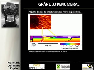 Pequeno grânulo ou estrutura desigual visível na penumbra.
GRÂNULO PENUMBRAL
Fonte: http://www3.kis.uni-freiburg.de/~schliche/index-Dateien/tube_obs_model.png
 