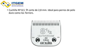 • Cuchilla Nº 8,5  corte de 2,8 mm. Ideal para perros de pelo
duro como los Terriers.
 