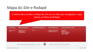 Mapa do Site e Rodapé
O último bloco contém o Mapa do site com os links para navegação e, logo
abaixo, as Notas de Rodapé
 