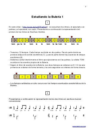 Estudiando la Bulería 1
En este vídeo [ http://youtu.be/Lg6FfYqrSz4 ] se escuchan dos ritmos, el ejecutado con
palmas y el...