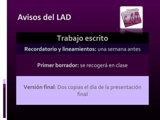 Barat Norte 223 (BN 223)Barat Norte 223 (BN 223)
787-728-1515 ext. 2294787-728-1515 ext. 2294
E-mail:E-mail: lad@sagrado.edulad@sagrado.edu
Web: http://www.sagrado.edu/LAD.htmWeb: http://www.sagrado.edu/LAD.htm
Preparado por: Prof. I. Cortés-Santiago – Editado y traducido por: Prof. Jerick MediavillaPreparado por: Prof. I. Cortés-Santiago – Editado y traducido por: Prof. Jerick Mediavilla
Aprobado por: Prof. Helen AvilésAprobado por: Prof. Helen Avilés
¡Blog!¡Blog!
languagecenterusc.wordpress.com
© 2015
 
