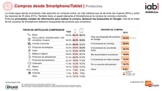 #IABMobile
ELABORADO POR:PATROCINADO POR:
Moda 53,6% 49,1% 39,7%
Ocio y cultura: entradas teatro, cine,
conciertos, museos...