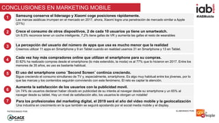 #IABMobile
ELABORADO POR:PATROCINADO POR:
Samsung conserva el liderazgo y Xiaomi coge posiciones rápidamente.
Las marcas a...